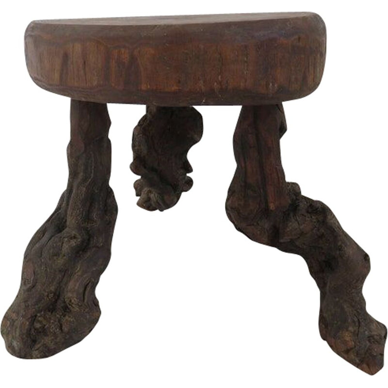 Vintage Brutalist tripod stool, France 1960