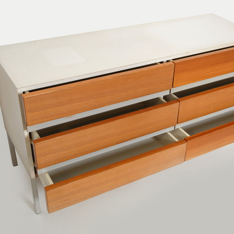 Pair of vintage Interlübke consoles in light teak and white melamine