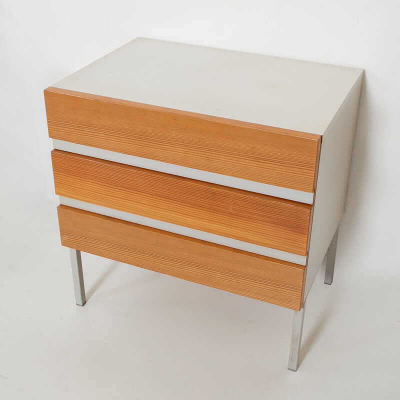 Pair of vintage Interlübke consoles in light teak and white melamine