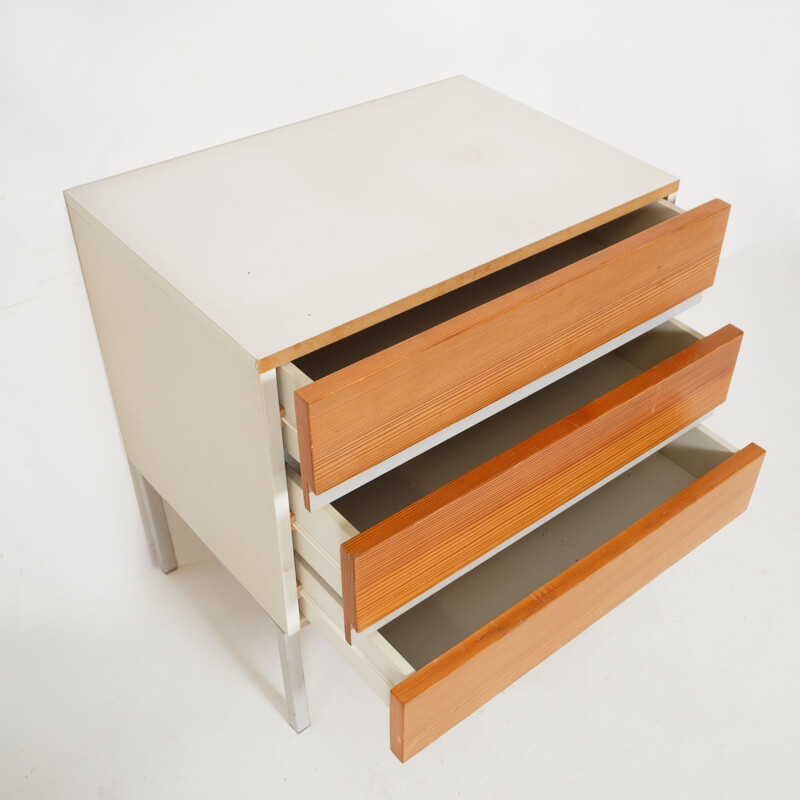 Pair of vintage Interlübke consoles in light teak and white melamine