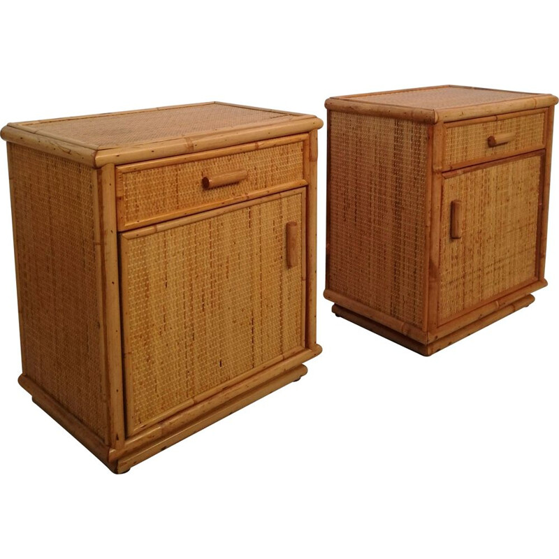 Pair of vintage night stands in rattan, Italy 1970s