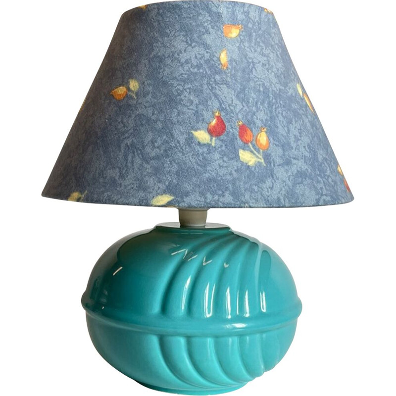 Lampe boule vintage en céramique bleue, 1980