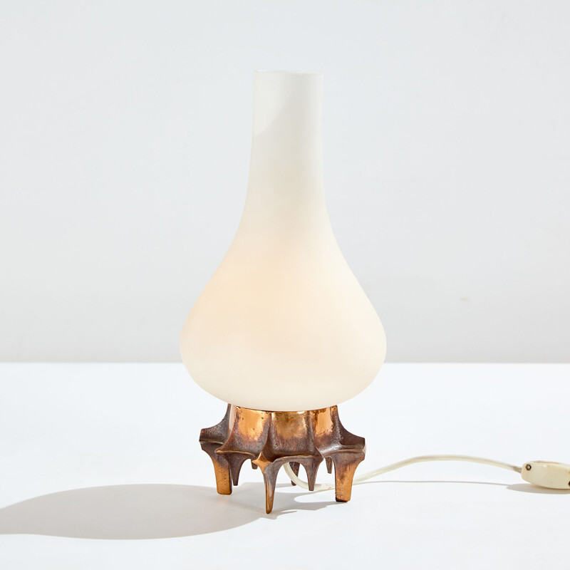 Vintage copper and glass table lamp by Hungarian Craftsmanship Company, 1970