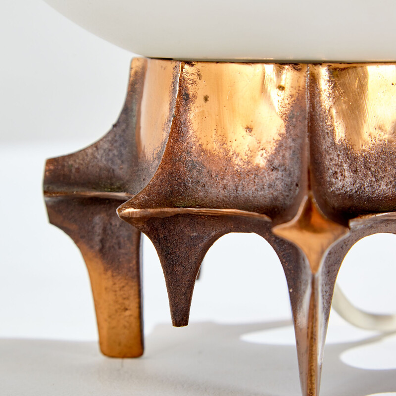 Lampe de table vintage en cuivre et verre de Hungarian Craftsmanship Company, 1970