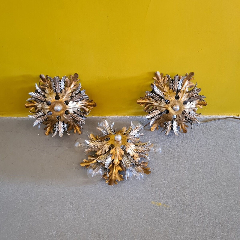 Set of 3 vintage Flower ceiling lamps by Banci