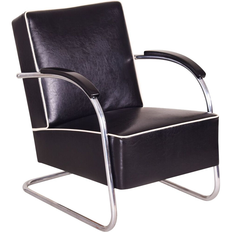 Vintage black leather armchair by Mucke Melder, 1930s