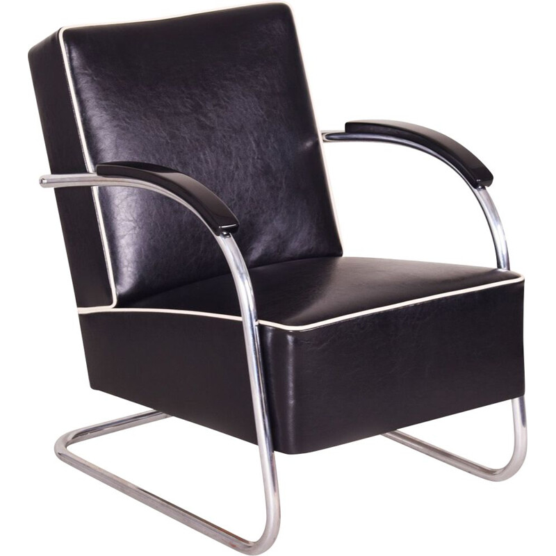 Vintage Sessel aus schwarzem Leder von Mucke Melder, 1930