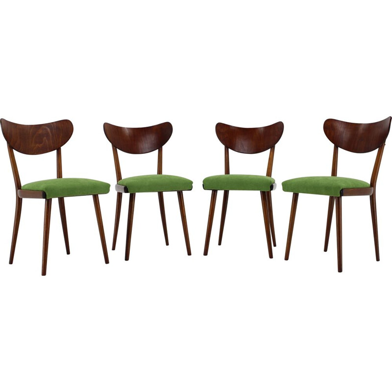 Set of 4 vintage beechwood dining chairs, Czechoslovakia 1960s