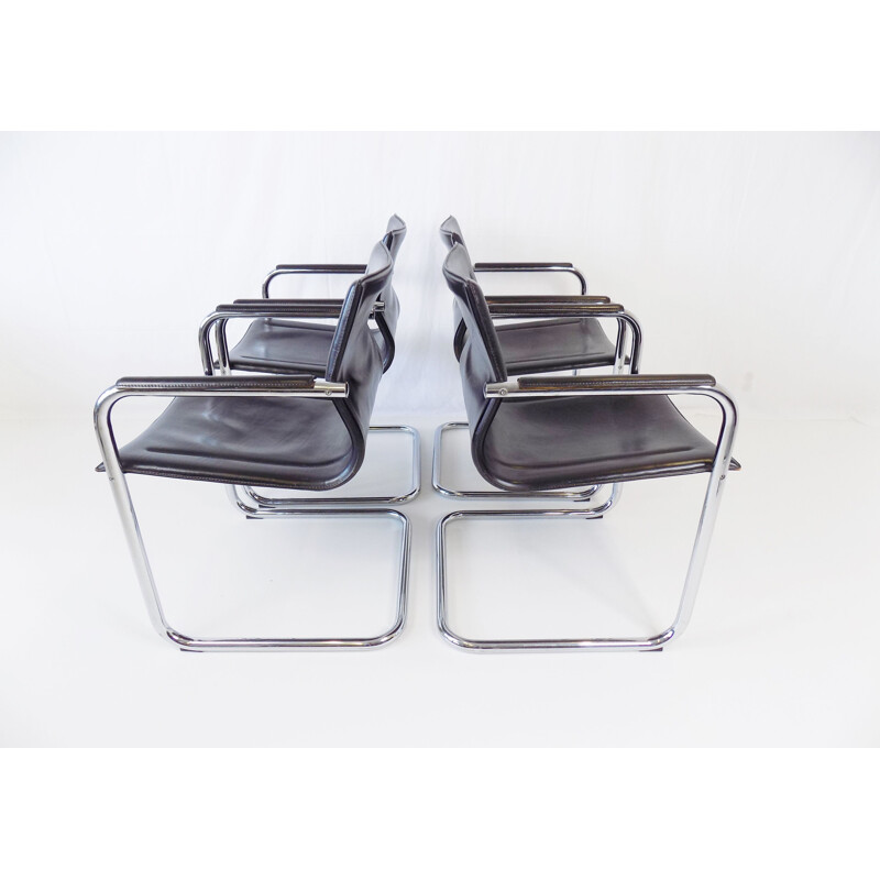 Set of 4 vintage Mg15 leather cantilever armchairs by Matteo Grassi