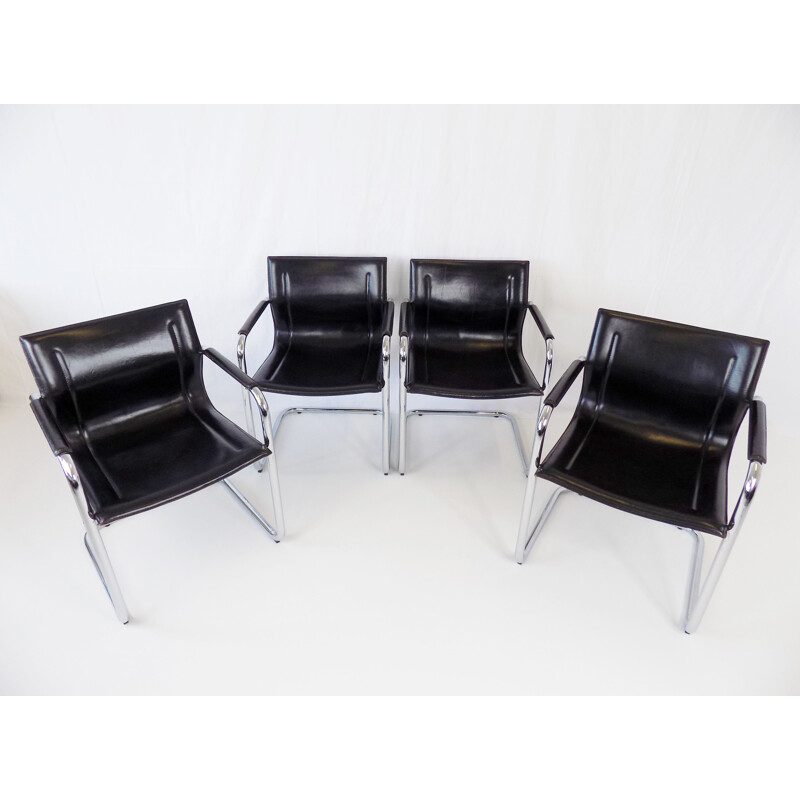Set of 4 vintage Mg15 leather cantilever armchairs by Matteo Grassi