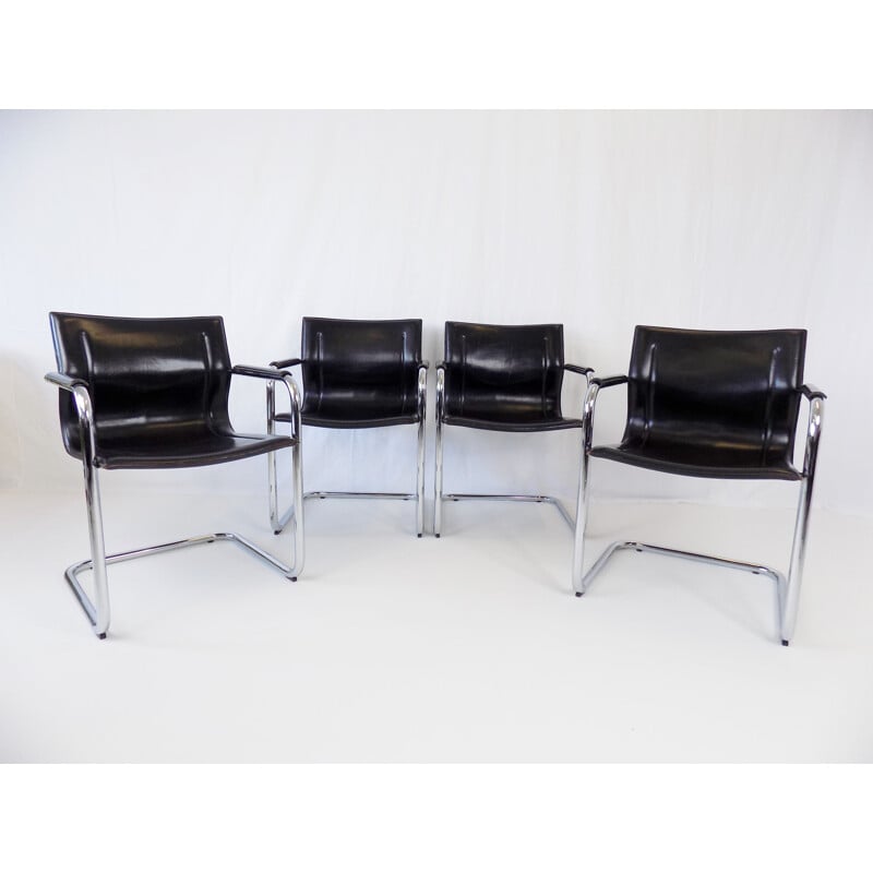 Set of 4 vintage Mg15 leather cantilever armchairs by Matteo Grassi