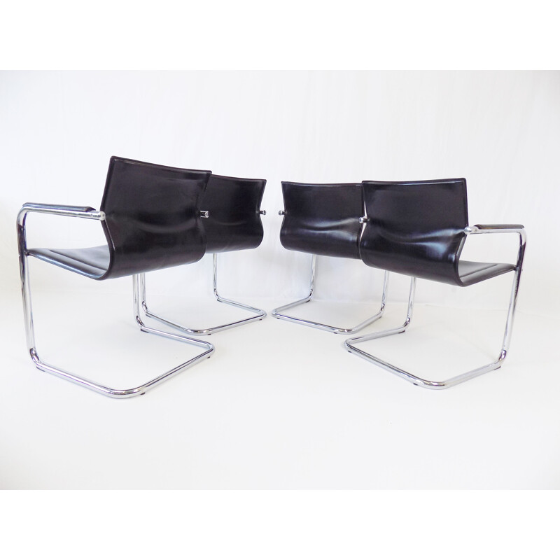 Set of 4 vintage Mg15 leather cantilever armchairs by Matteo Grassi