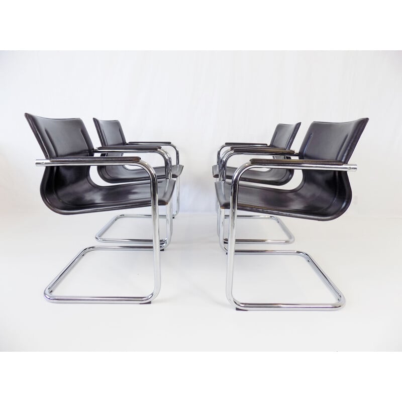 Ensemble de 4 fauteuils cantilever vintage Mg15 en cuir par Matteo Grassi