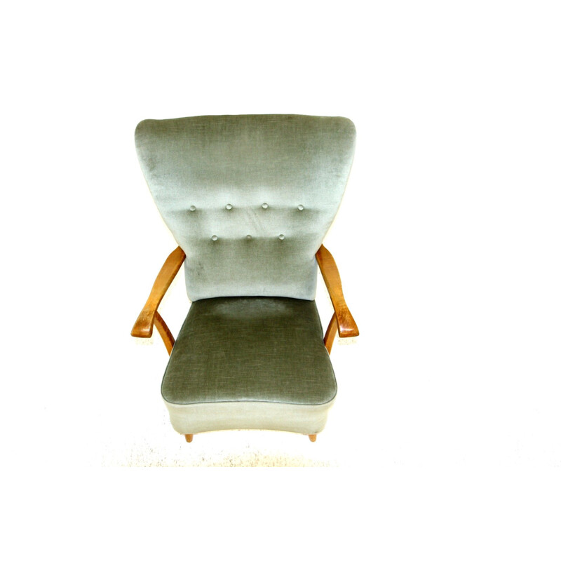 Vintage-Sessel aus Samt und Buche, Schweden 1950
