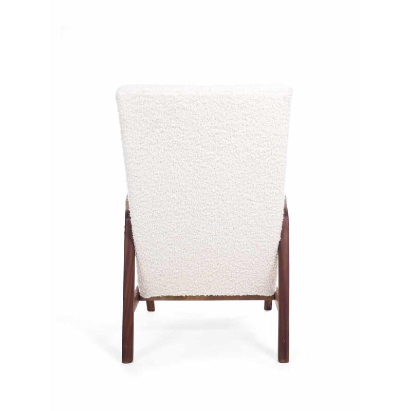 Vintage teak armchair with off white boucle