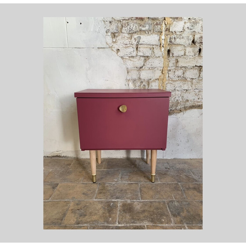 Vintage burgundy night stand, 1950-1960