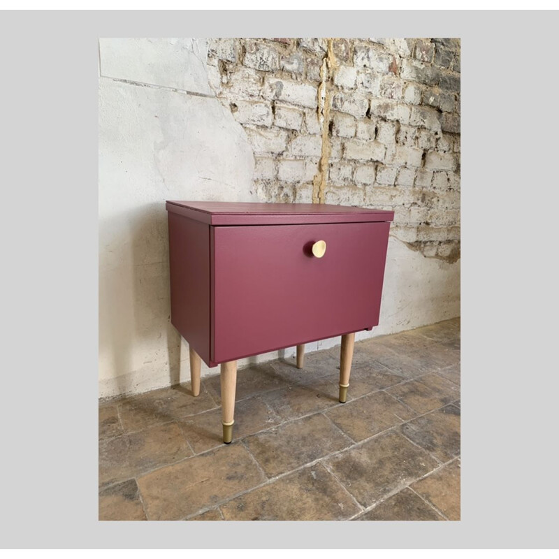 Vintage burgundy night stand, 1950-1960