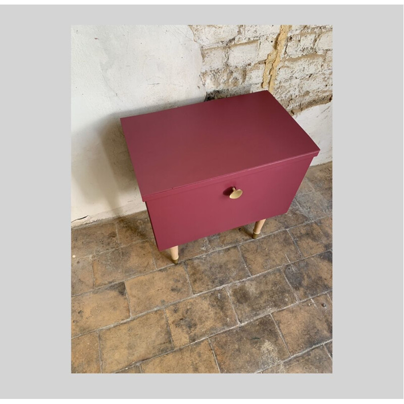 Vintage burgundy night stand, 1950-1960