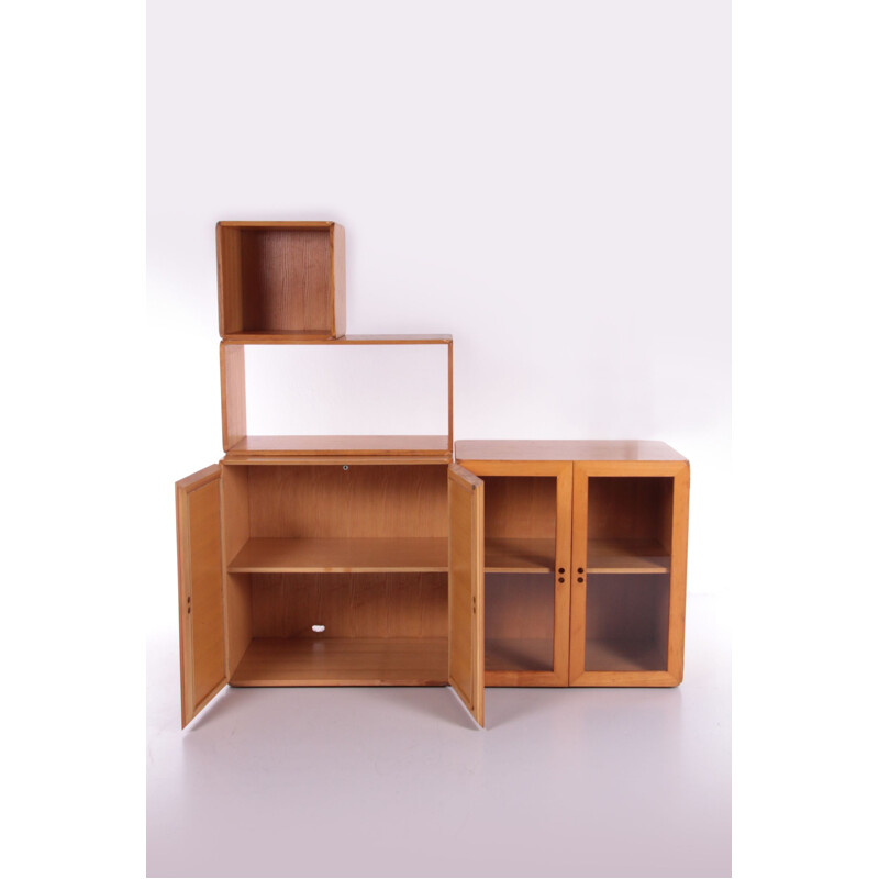 Vintage wall unit with display cabinet and loose elements by Derk Jan De Vries, Italy 1980