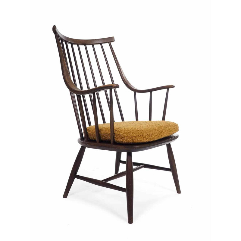 Vintage fauteuil in hout en oker van Lena Larsson voor Nesto, Zweden 1962