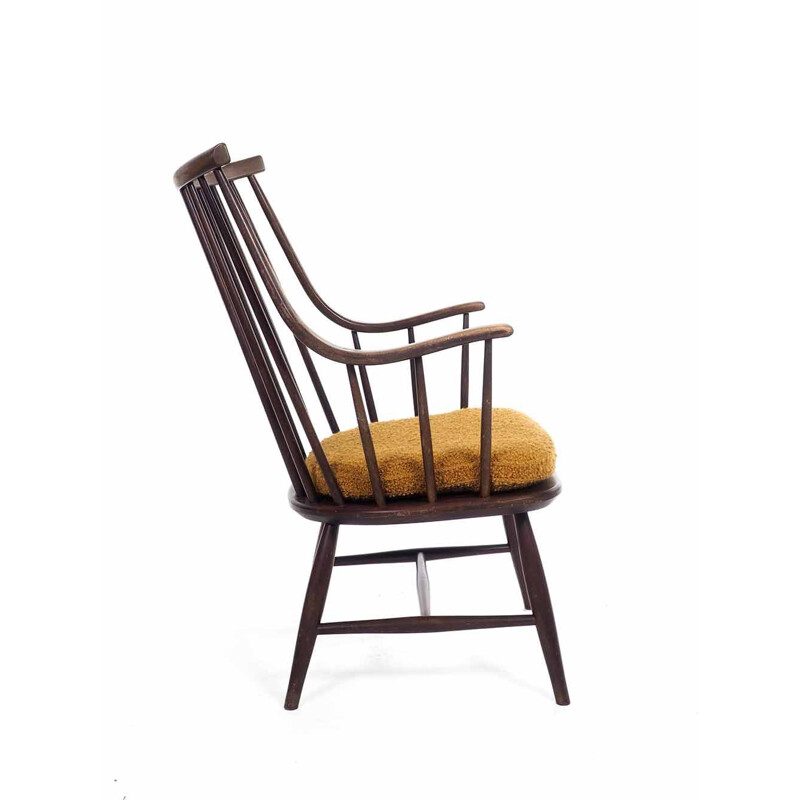 Vintage fauteuil in hout en oker van Lena Larsson voor Nesto, Zweden 1962