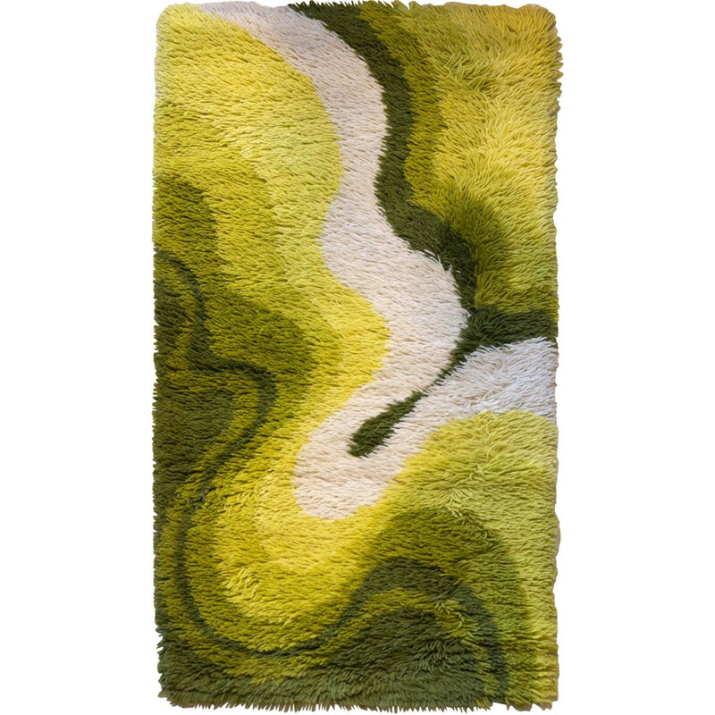 Grüner Vintage-Amoebe-Teppich aus dem Weltraumzeitalter