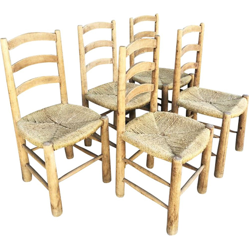 Set van 5 vintage brutalistische stoelen van Georges Robert, 1950-1960