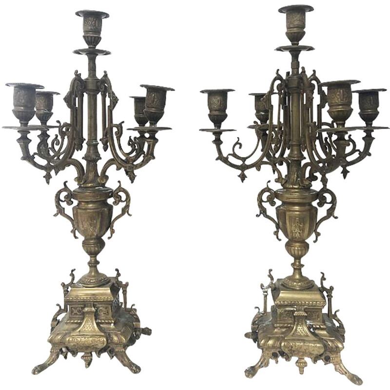 Coppia di candelabri vintage in bronzo