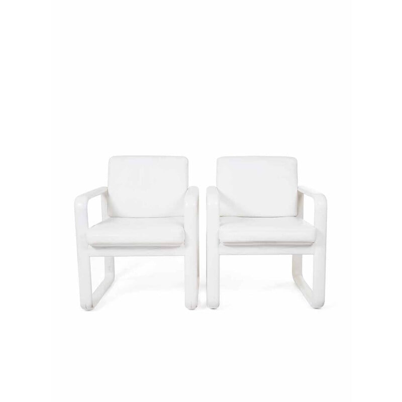 Pair of vintage white leather armchairs by Burkhard Vogtherr for Rosenthal, Germany