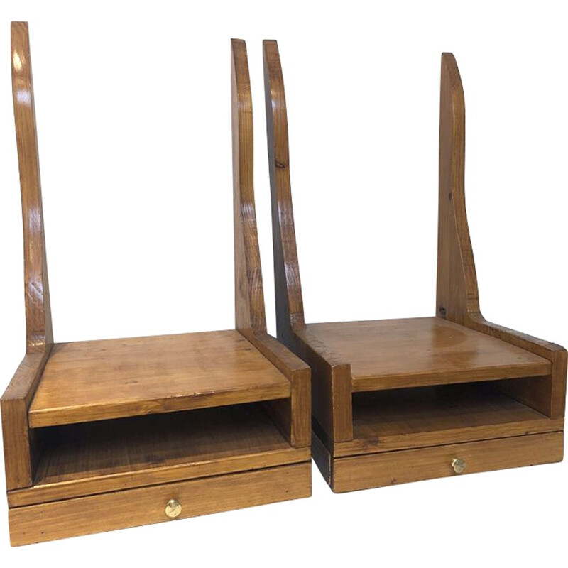 Coppia di comodini sospesi in legno vintage, 1950-1960