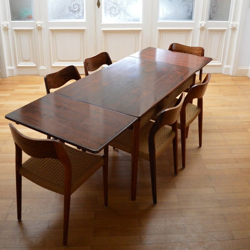 Danish dining set with 6 chairs, Niels O. MØLLER - 1950s