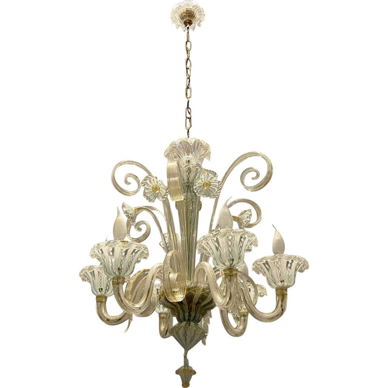 Vintage Venetian murano art glass chandelier by Venini, 1960