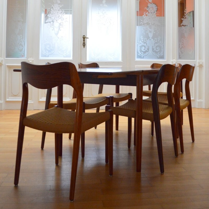 Danish dining set with 6 chairs, Niels O. MØLLER - 1950s