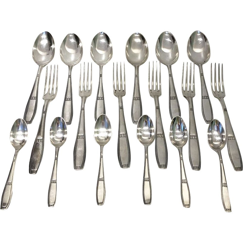Vintage silver plated 6-person ercuis household set, 1950