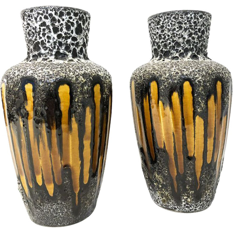 Ein Paar Vintage-Vasen aus ockerfarbenem Emaille von West Germany, Deutschland 1970
