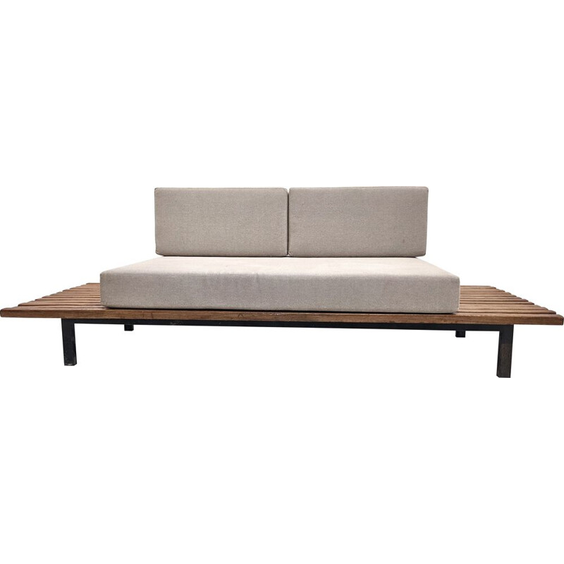 Banco Vintage Cansado de 13 quadrados com bolster e colchão de tecido por Charlotte Perriand, 1954