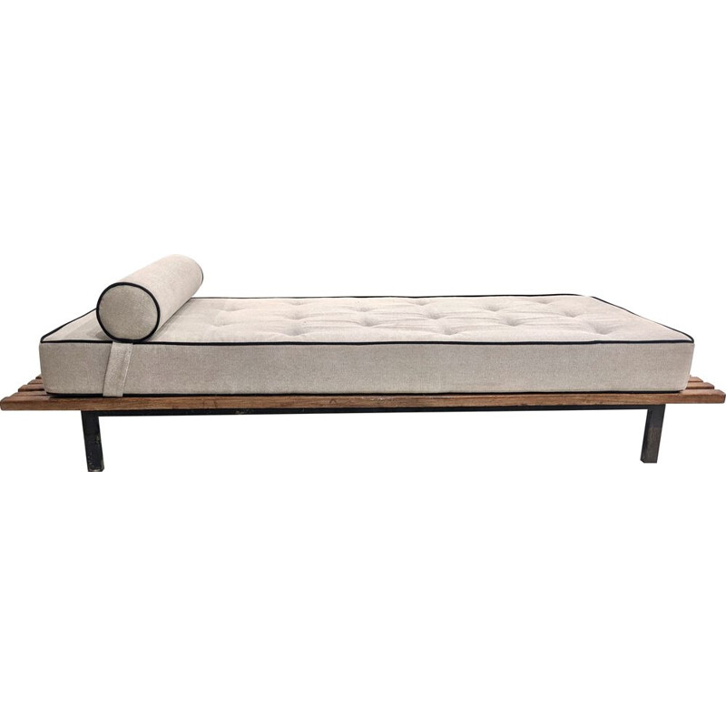 Vintage Cansado 13-latten bank met kussens en stoffen matras van Charlotte Perriand, 1954