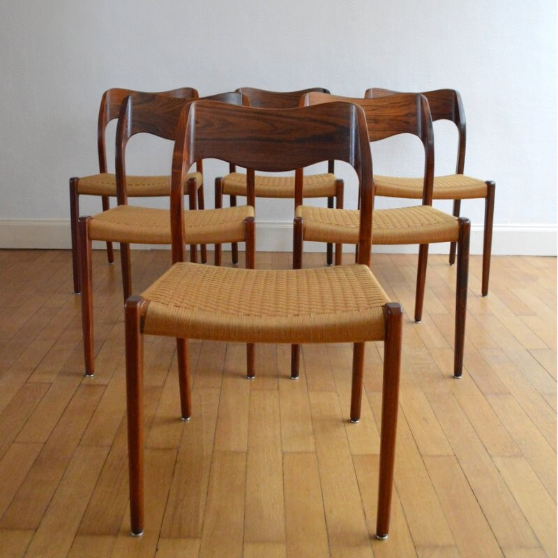 Danish dining set with 6 chairs, Niels O. MØLLER - 1950s