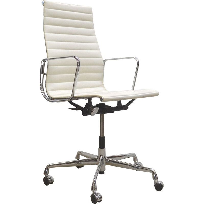 Vintage white leather Ea119 office armchair by Charles Eames for Vitra, 2018