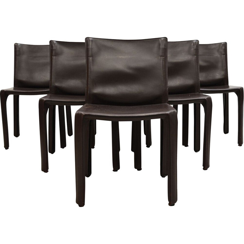 Set of 6 vintage leather chairs by Mario Bellini for Cassina, Italy 1980