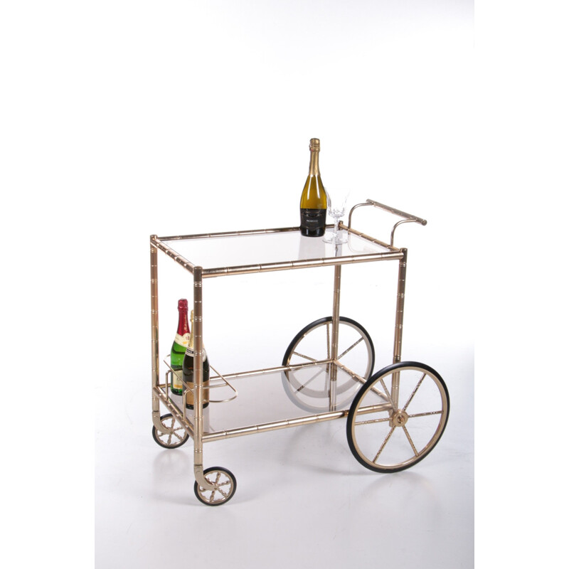 Vintage Italian brass and bamboo gold trolley, 1970s