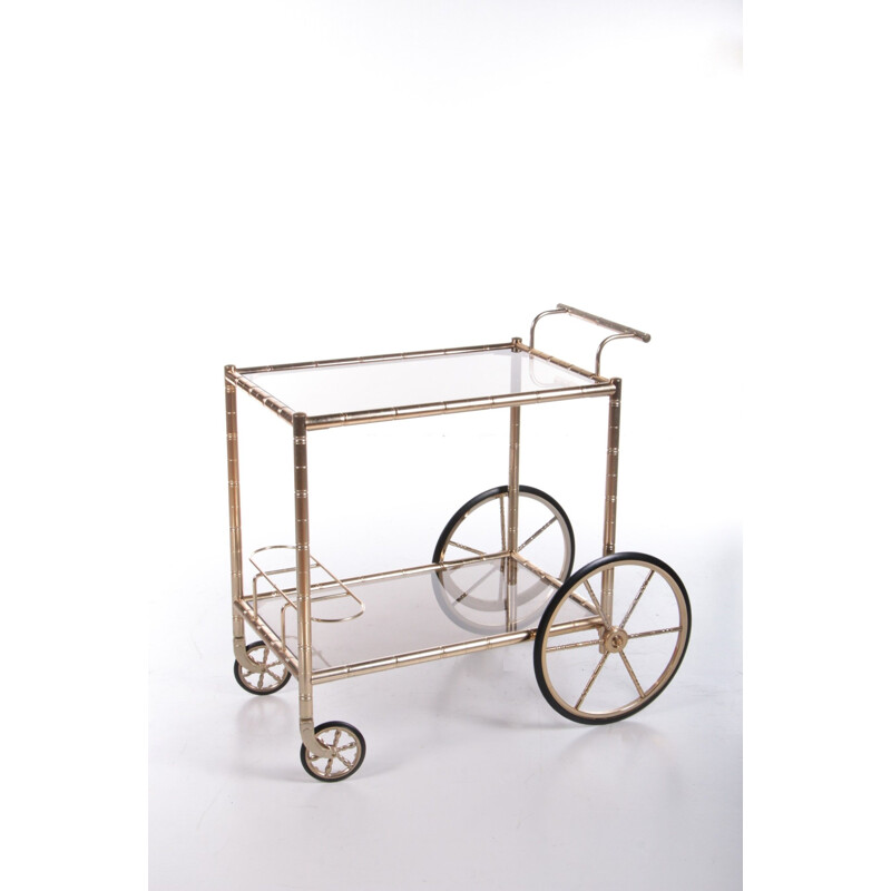 Vintage Italian brass and bamboo gold trolley, 1970s