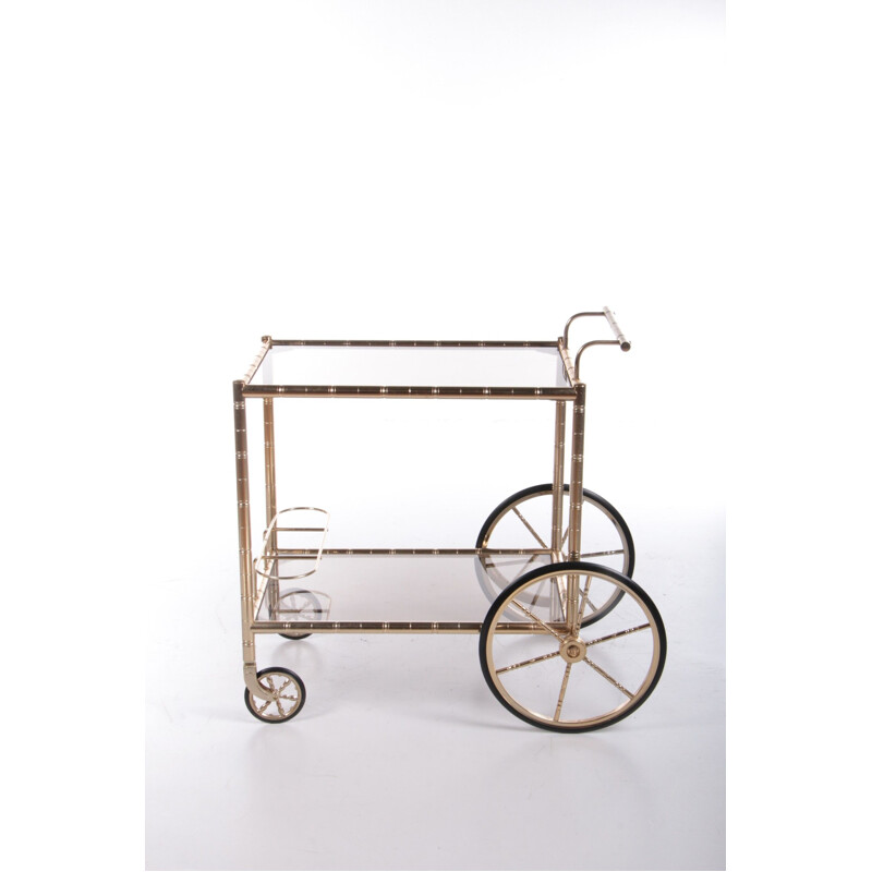 Vintage Italian brass and bamboo gold trolley, 1970s