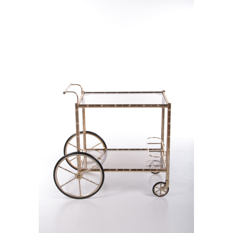 Vintage Italian brass and bamboo gold trolley, 1970s