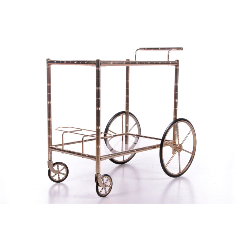 Vintage Italian brass and bamboo gold trolley, 1970s