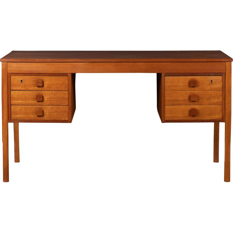 Vintage teak double pedestal desk by Domino Mobler, Denmark 1960