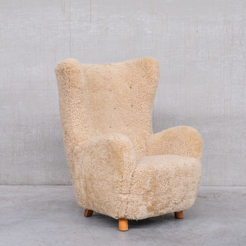 Sillón danés vintage de piel de oveja Teddy Bear de Mogens Lassen, 1960