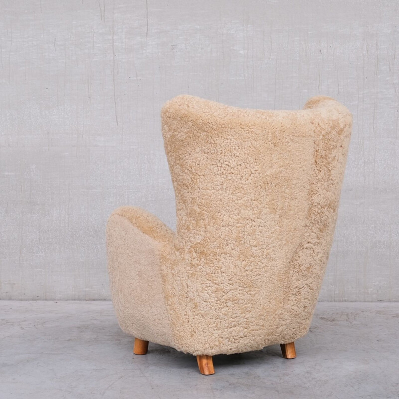 Vintage Deense Teddybeer fauteuil in schapenvacht van Mogens Lassen, 1960