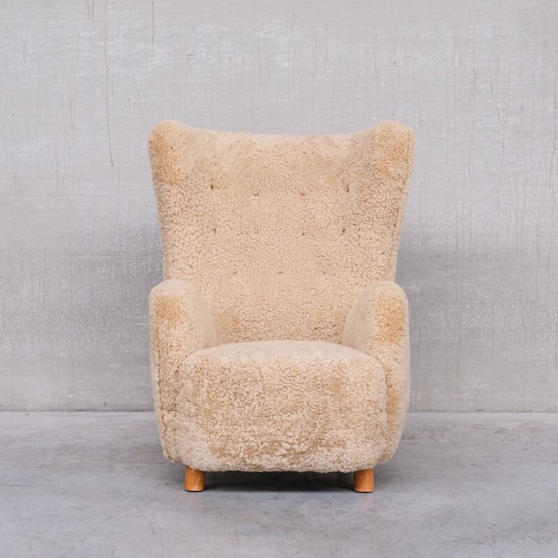 Vintage Deense Teddybeer fauteuil in schapenvacht van Mogens Lassen, 1960