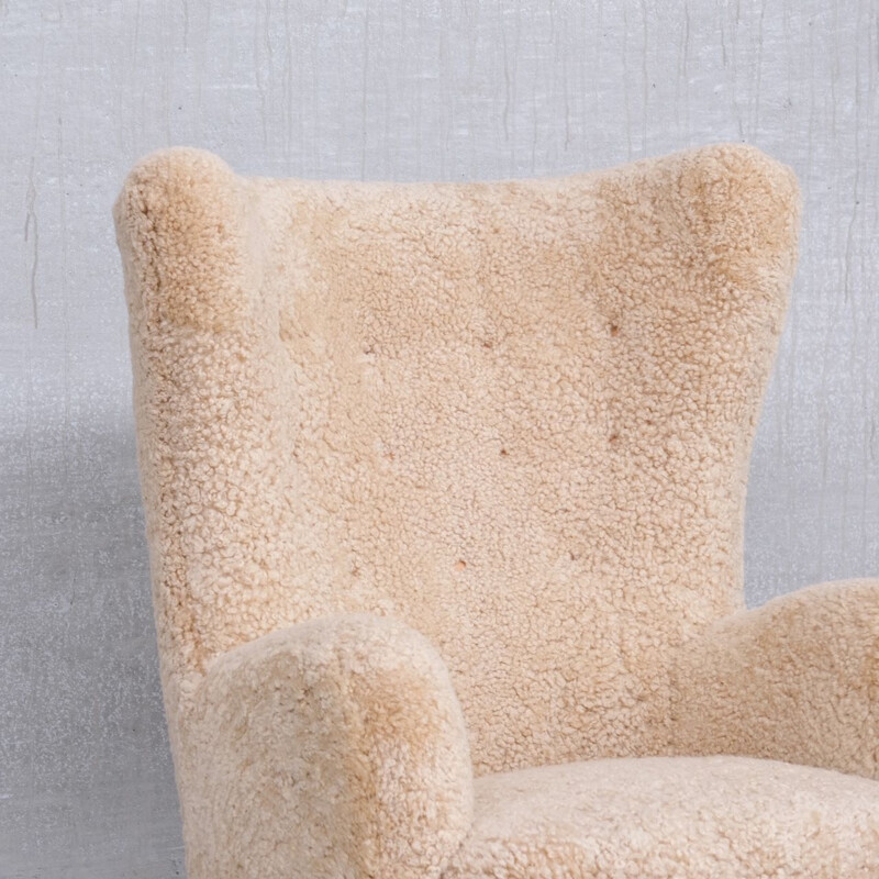 Sillón danés vintage de piel de oveja Teddy Bear de Mogens Lassen, 1960